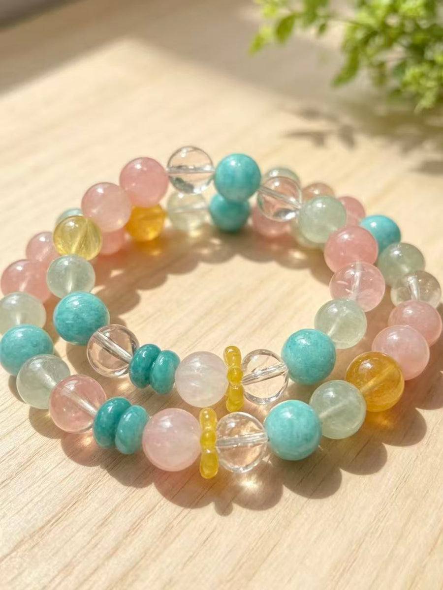 Crystal Paradise Ice Blue & Pink Harmony Bracelet – Handmade Amazonite, Rose Quartz & Multi-Crystal Gemstone Bracelet 💙🩷