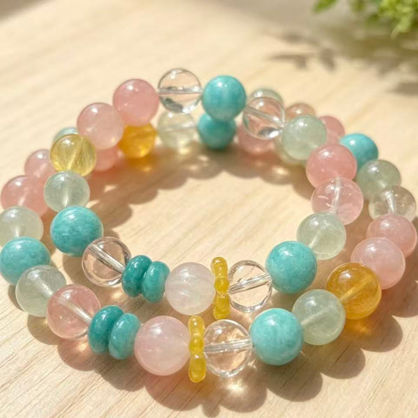 Crystal Paradise Ice Blue & Pink Harmony Bracelet – Handmade Amazonite, Rose Quartz & Multi-Crystal Gemstone Bracelet 💙🩷