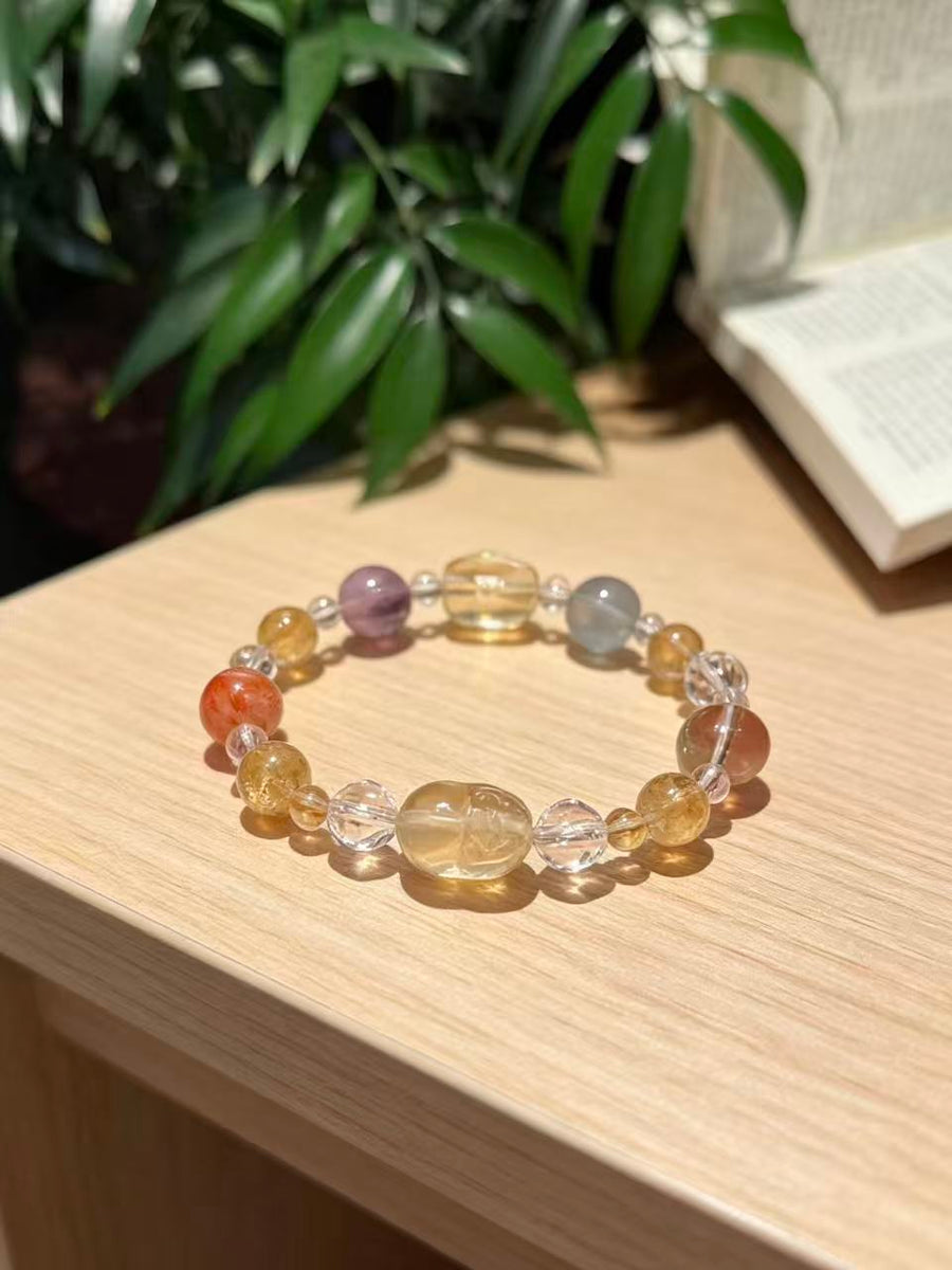 Crystal Paradise Lucky Treasure Multi-Gem Bracelet – Handmade Wealth Pixiu Crystal Bracelet ✨