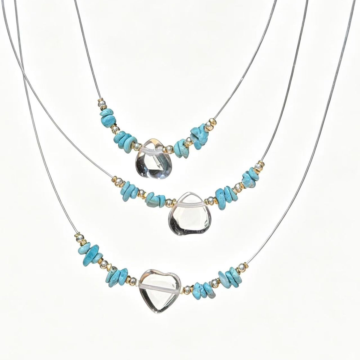 Crystal Paradise Ocean Breeze Turquoise Necklace – Handmade Natural Turquoise & Clear Quartz Heart Pendant 💙