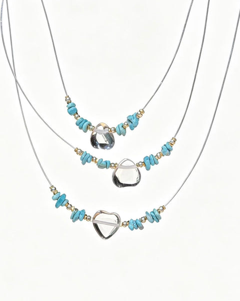 Crystal Paradise Ocean Breeze Turquoise Necklace – Handmade Natural Turquoise & Clear Quartz Heart Pendant 💙