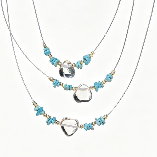 Crystal Paradise Ocean Breeze Turquoise Necklace – Handmade Natural Turquoise & Clear Quartz Heart Pendant 💙