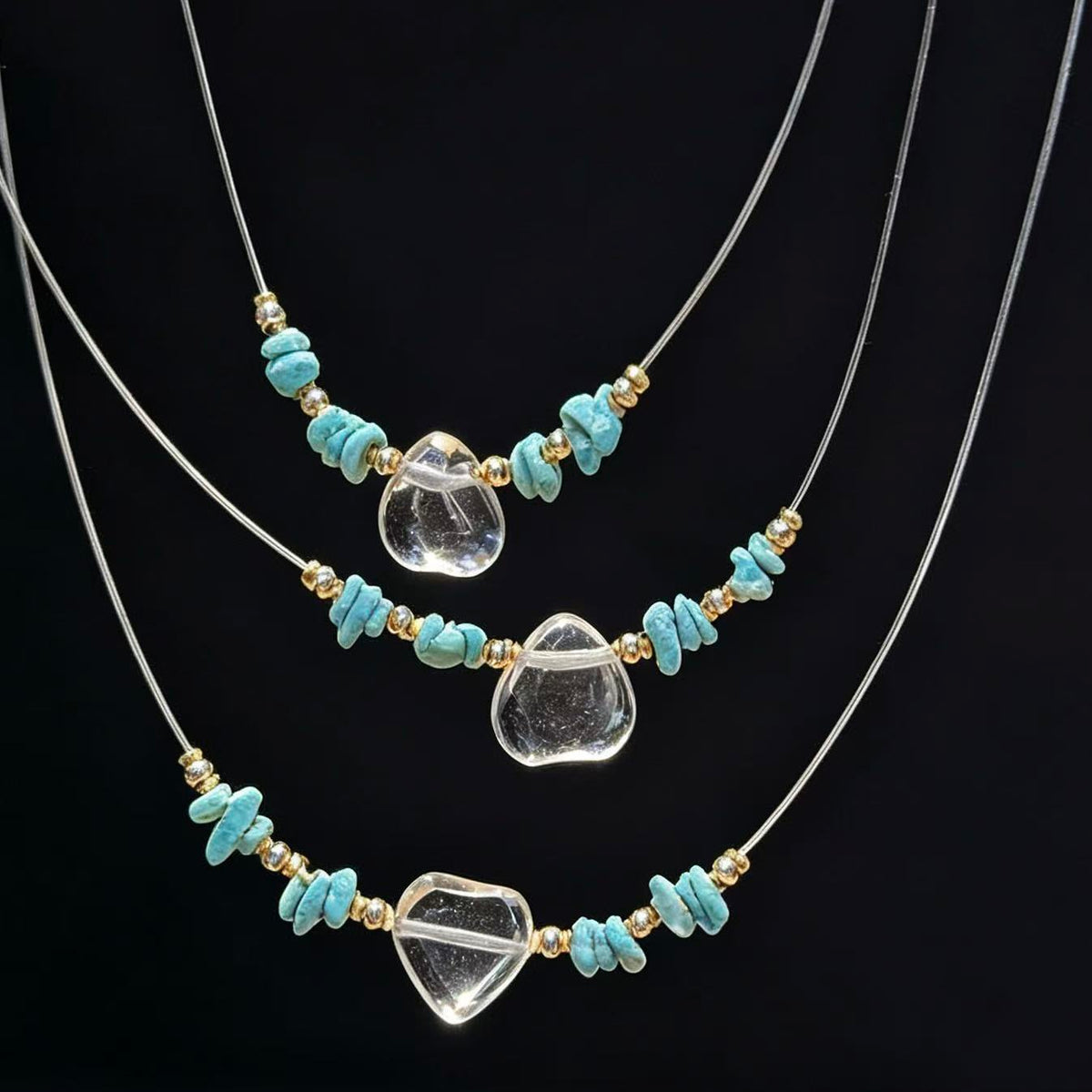 Crystal Paradise Ocean Breeze Turquoise Necklace – Handmade Natural Turquoise & Clear Quartz Heart Pendant 💙