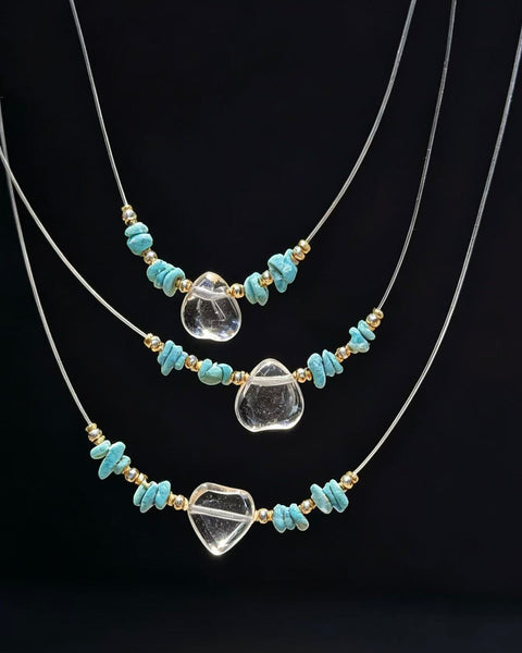 Crystal Paradise Ocean Breeze Turquoise Necklace – Handmade Natural Turquoise & Clear Quartz Heart Pendant 💙