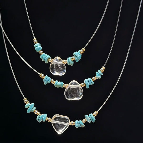 Crystal Paradise Ocean Breeze Turquoise Necklace – Handmade Natural Turquoise & Clear Quartz Heart Pendant 💙