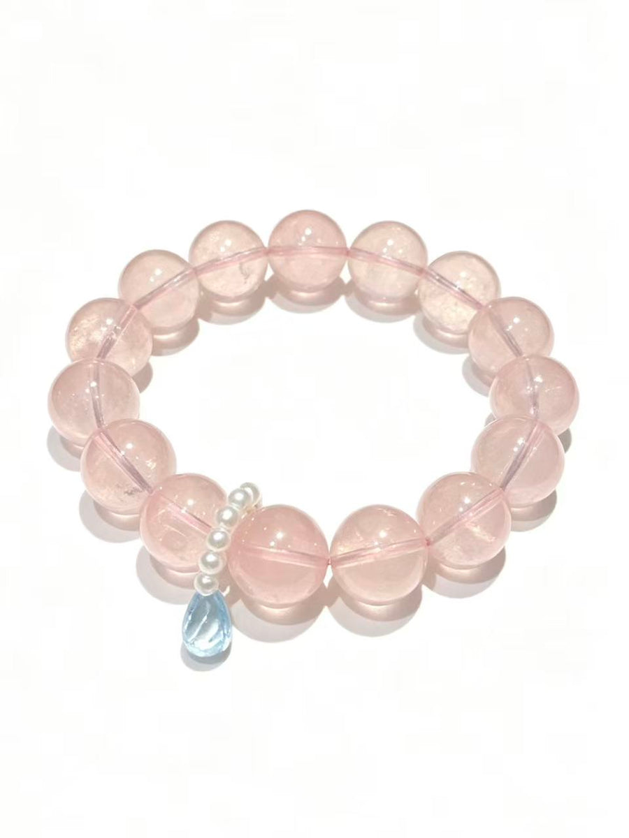 Crystal Paradise Angel's Tear Rose Quartz Bracelet – Handmade Natural Rose Quartz & Blue Topaz Gemstone Bracelet 💧💖