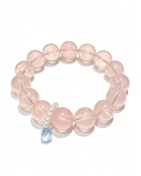 Crystal Paradise Angel's Tear Rose Quartz Bracelet – Handmade Natural Rose Quartz & Blue Topaz Gemstone Bracelet 💧💖