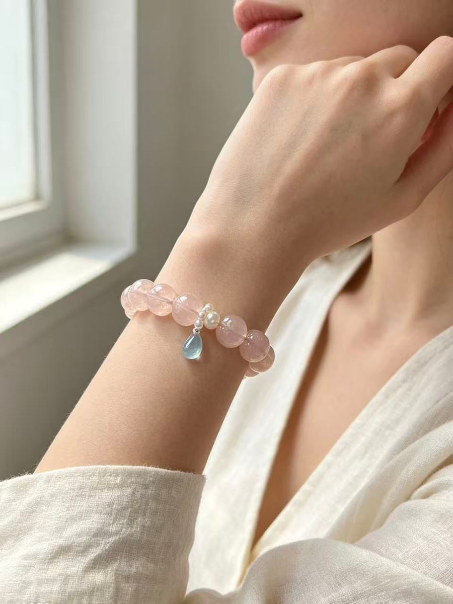 Crystal Paradise Angel's Tear Rose Quartz Bracelet – Handmade Natural Rose Quartz & Blue Topaz Gemstone Bracelet 💧💖