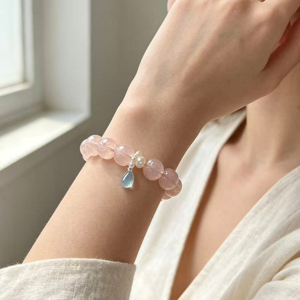Crystal Paradise Angel's Tear Rose Quartz Bracelet – Handmade Natural Rose Quartz & Blue Topaz Gemstone Bracelet 💧💖
