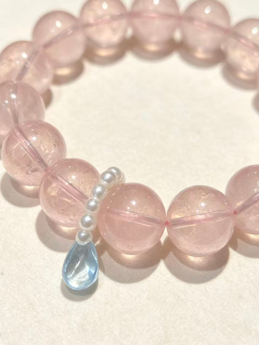 Crystal Paradise Angel's Tear Rose Quartz Bracelet – Handmade Natural Rose Quartz & Blue Topaz Gemstone Bracelet 💧💖