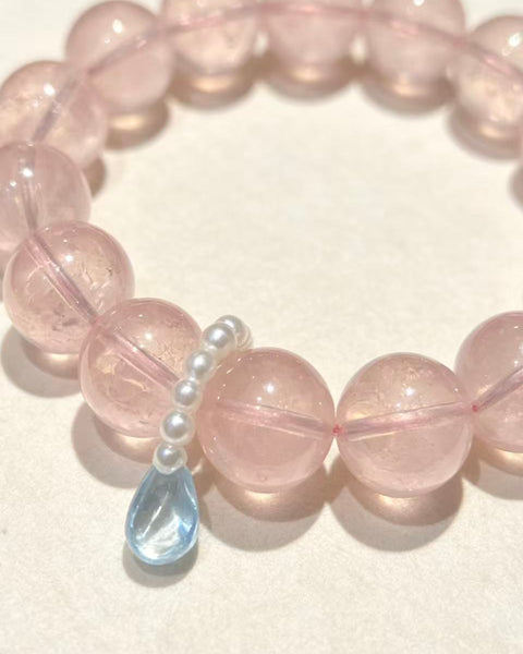 Crystal Paradise Angel's Tear Rose Quartz Bracelet – Handmade Natural Rose Quartz & Blue Topaz Gemstone Bracelet 💧💖