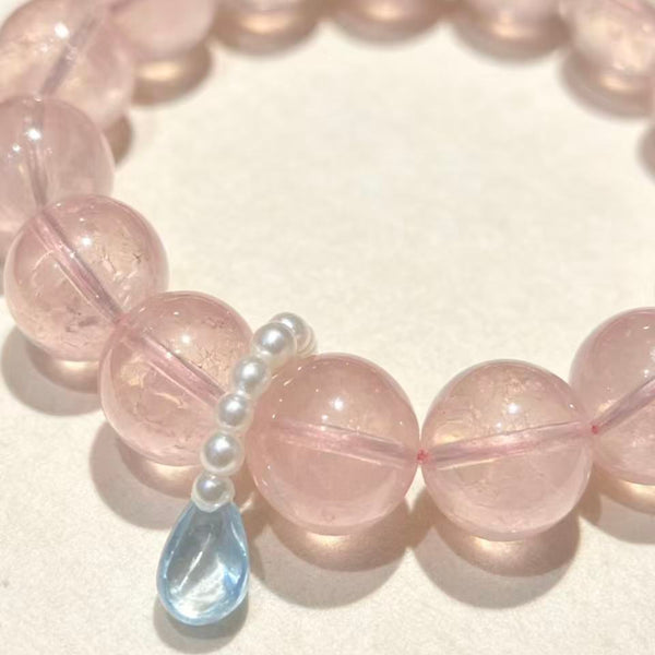 Crystal Paradise Angel's Tear Rose Quartz Bracelet – Handmade Natural Rose Quartz & Blue Topaz Gemstone Bracelet 💧💖