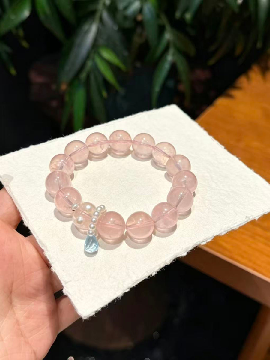Crystal Paradise Angel's Tear Rose Quartz Bracelet – Handmade Natural Rose Quartz & Blue Topaz Gemstone Bracelet 💧💖