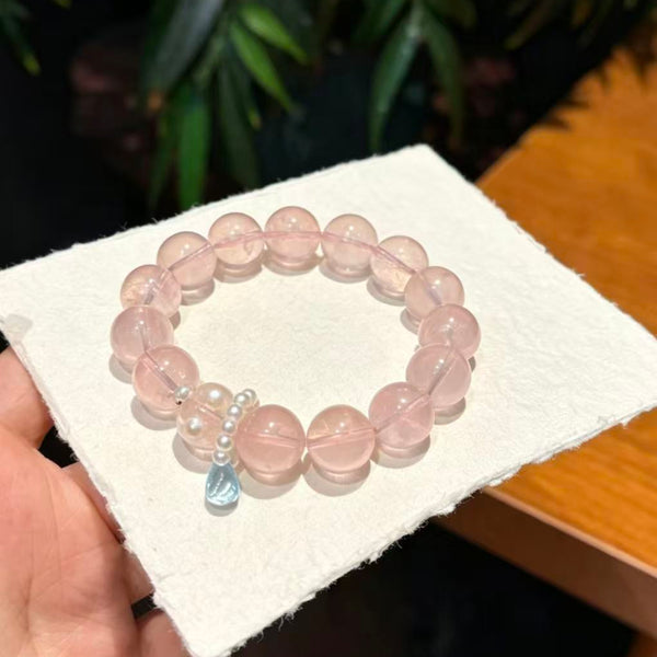 Crystal Paradise Angel's Tear Rose Quartz Bracelet – Handmade Natural Rose Quartz & Blue Topaz Gemstone Bracelet 💧💖