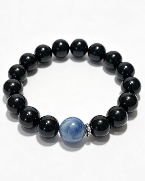 Crystal Paradise Midnight Guardian Bracelet – Handmade Kyanite & Black Obsidian Energy Bracelet 💙🖤