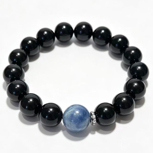 Crystal Paradise Midnight Guardian Bracelet – Handmade Kyanite & Black Obsidian Energy Bracelet 💙🖤