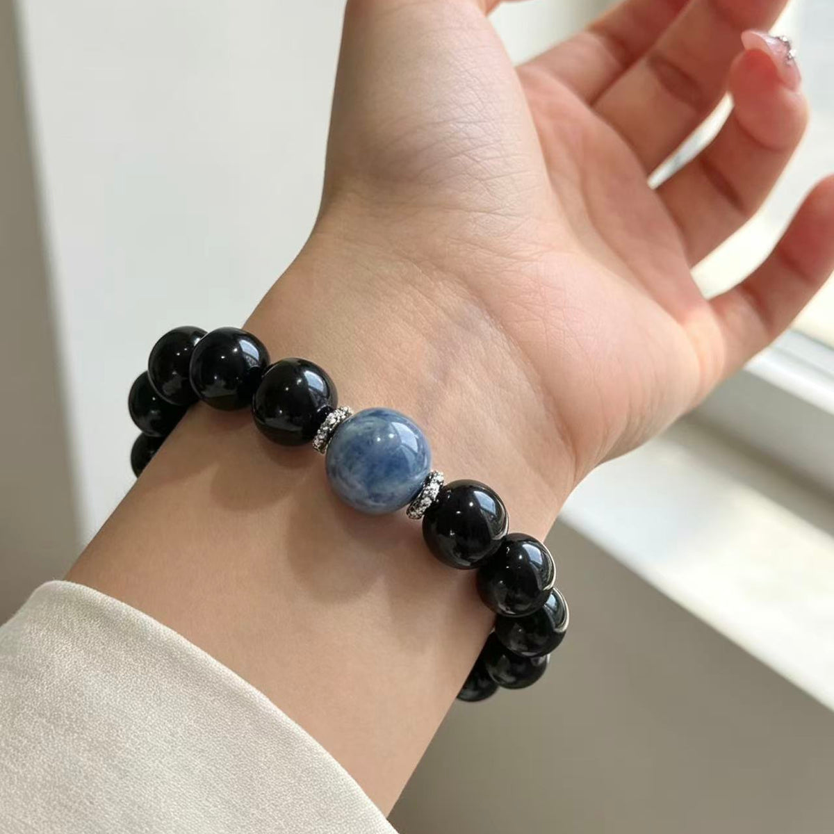 Crystal Paradise Midnight Guardian Bracelet – Handmade Kyanite & Black Obsidian Energy Bracelet 💙🖤