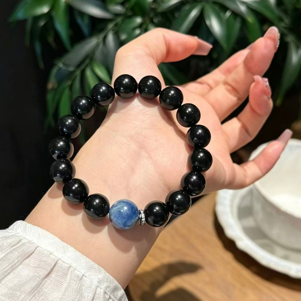 Crystal Paradise Midnight Guardian Bracelet – Handmade Kyanite & Black Obsidian Energy Bracelet 💙🖤