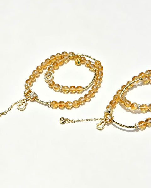 Crystal Paradise Golden Fortune Double-Layer Bracelet – Handmade Citrine Tower Crystal & Golden Rutilated Quartz Lucky Gourd Bracelet 💛