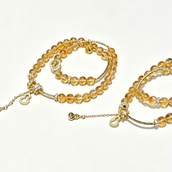 Crystal Paradise Golden Fortune Double-Layer Bracelet – Handmade Citrine Tower Crystal & Golden Rutilated Quartz Lucky Gourd Bracelet 💛