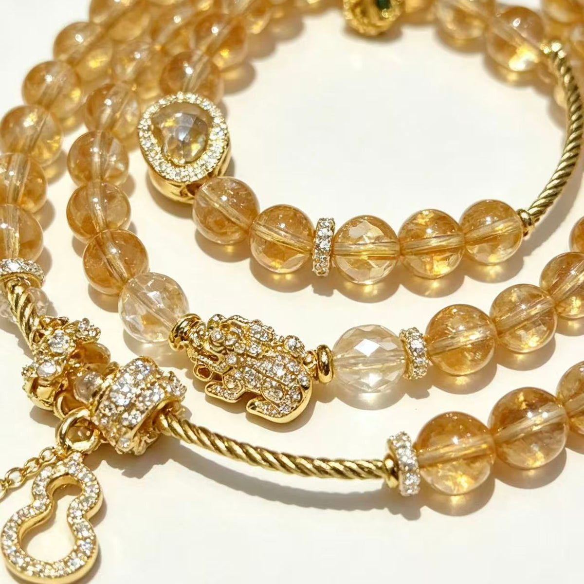 Crystal Paradise Golden Fortune Double-Layer Bracelet – Handmade Citrine Tower Crystal & Golden Rutilated Quartz Lucky Gourd Bracelet 💛