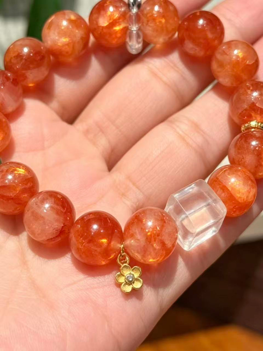 Crystal Paradise Lucky Koi Red Garden Quartz Bracelet – Handmade Red Garden Quartz & Clear Quartz Cube Bracelet ❤️💰