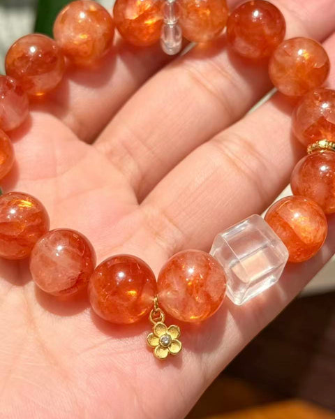 Crystal Paradise Lucky Koi Red Garden Quartz Bracelet – Handmade Red Garden Quartz & Clear Quartz Cube Bracelet ❤️💰