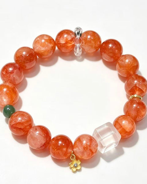 Crystal Paradise Lucky Koi Red Garden Quartz Bracelet – Handmade Red Garden Quartz & Clear Quartz Cube Bracelet ❤️💰