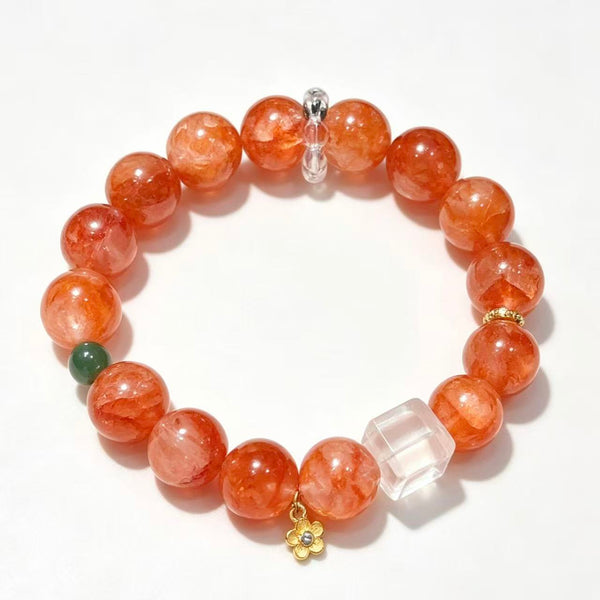 Crystal Paradise Lucky Koi Red Garden Quartz Bracelet – Handmade Red Garden Quartz & Clear Quartz Cube Bracelet ❤️💰