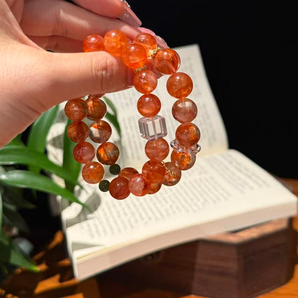 Crystal Paradise Lucky Koi Red Garden Quartz Bracelet – Handmade Red Garden Quartz & Clear Quartz Cube Bracelet ❤️💰