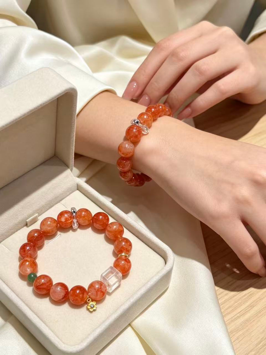 Crystal Paradise Lucky Koi Red Garden Quartz Bracelet – Handmade Red Garden Quartz & Clear Quartz Cube Bracelet ❤️💰