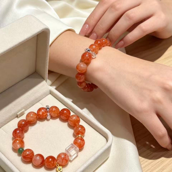 Crystal Paradise Lucky Koi Red Garden Quartz Bracelet – Handmade Red Garden Quartz & Clear Quartz Cube Bracelet ❤️💰