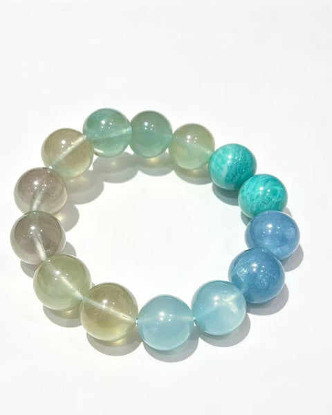 Crystal Paradise Verdant Mist Gradient Bracelet – Handmade Green Fluorite, Amazonite & Aquamarine Crystal Bracelet 💚💙