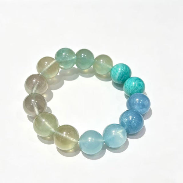 Crystal Paradise Verdant Mist Gradient Bracelet – Handmade Green Fluorite, Amazonite & Aquamarine Crystal Bracelet 💚💙