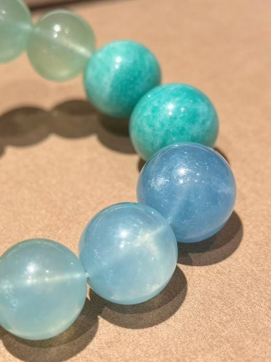 Crystal Paradise Verdant Mist Gradient Bracelet – Handmade Green Fluorite, Amazonite & Aquamarine Crystal Bracelet 💚💙