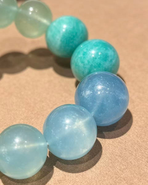 Crystal Paradise Verdant Mist Gradient Bracelet – Handmade Green Fluorite, Amazonite & Aquamarine Crystal Bracelet 💚💙