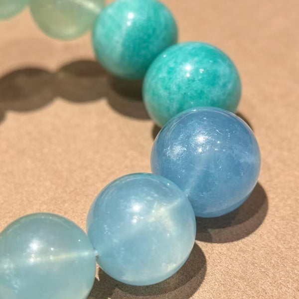 Crystal Paradise Verdant Mist Gradient Bracelet – Handmade Green Fluorite, Amazonite & Aquamarine Crystal Bracelet 💚💙