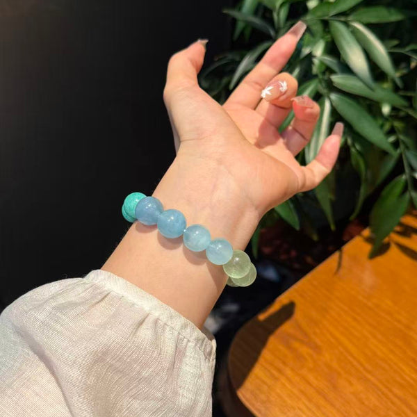 Crystal Paradise Verdant Mist Gradient Bracelet – Handmade Green Fluorite, Amazonite & Aquamarine Crystal Bracelet 💚💙