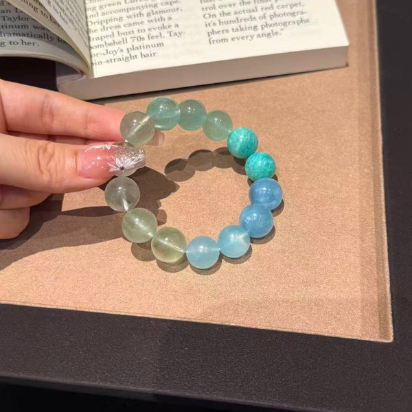 Crystal Paradise Verdant Mist Gradient Bracelet – Handmade Green Fluorite, Amazonite & Aquamarine Crystal Bracelet 💚💙