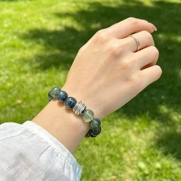 Crystal Paradise Forest Crystal Energy Array Bracelet – Handmade Green Phantom, Green Rutilated Quartz, Blue Tiger Eye & Obsidian Bracelet 🌌
