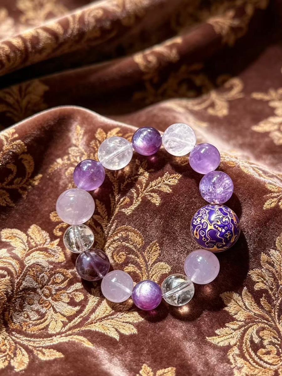 Crystal Paradise Purple Lacquer Harmony Bracelet – Handmade Lavender Amethyst, Himalayan Clear Quartz, Amethyst & Rose Quartz Bracelet 💜