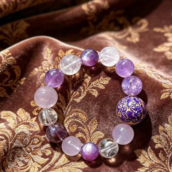 Crystal Paradise Purple Lacquer Harmony Bracelet – Handmade Lavender Amethyst, Himalayan Clear Quartz, Amethyst & Rose Quartz Bracelet 💜