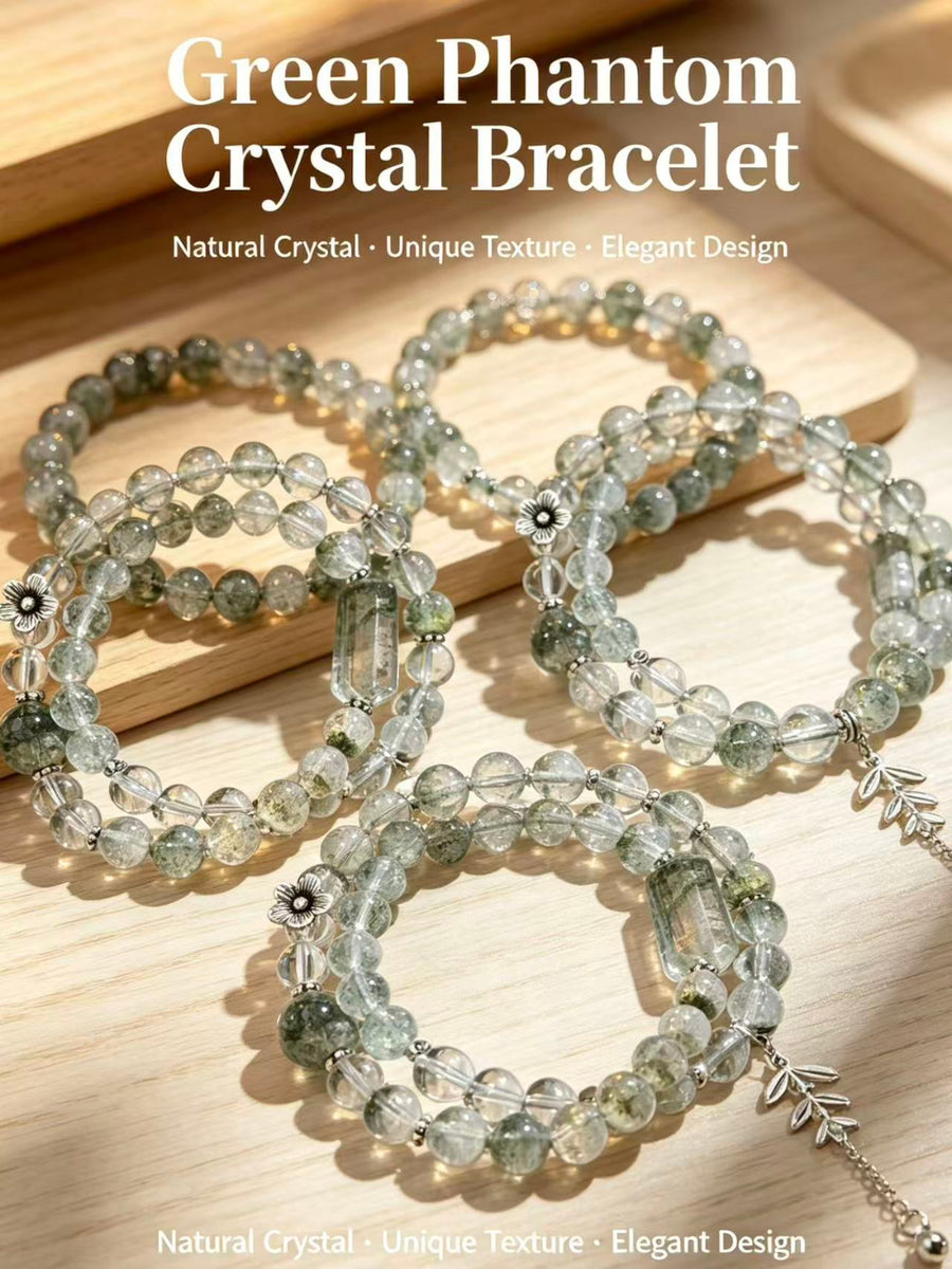 Crystal Paradise Green Phantom Prosperity Double-Layer Bracelet – Handmade Green Phantom & Clear Quartz Wealth Energy Bracelet 💚