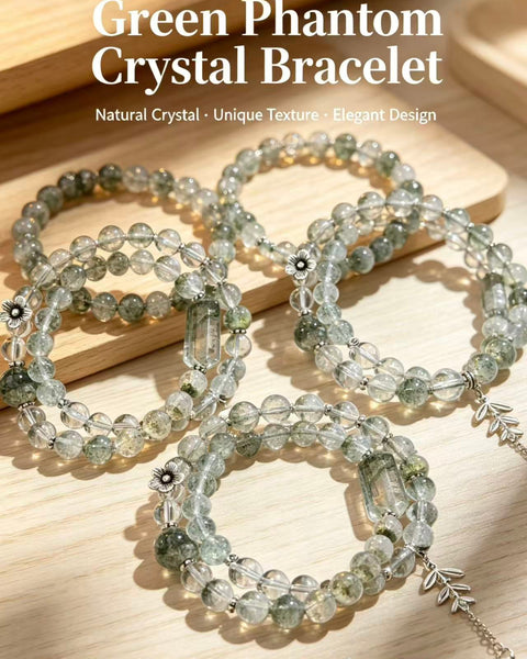 Crystal Paradise Green Phantom Prosperity Double-Layer Bracelet – Handmade Green Phantom & Clear Quartz Wealth Energy Bracelet 💚