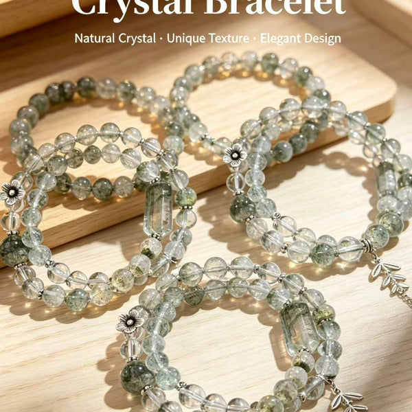 Crystal Paradise Green Phantom Prosperity Double-Layer Bracelet – Handmade Green Phantom & Clear Quartz Wealth Energy Bracelet 💚