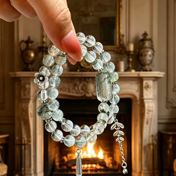 Crystal Paradise Green Phantom Prosperity Double-Layer Bracelet – Handmade Green Phantom & Clear Quartz Wealth Energy Bracelet 💚