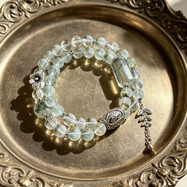 Crystal Paradise Green Phantom Prosperity Double-Layer Bracelet – Handmade Green Phantom & Clear Quartz Wealth Energy Bracelet 💚
