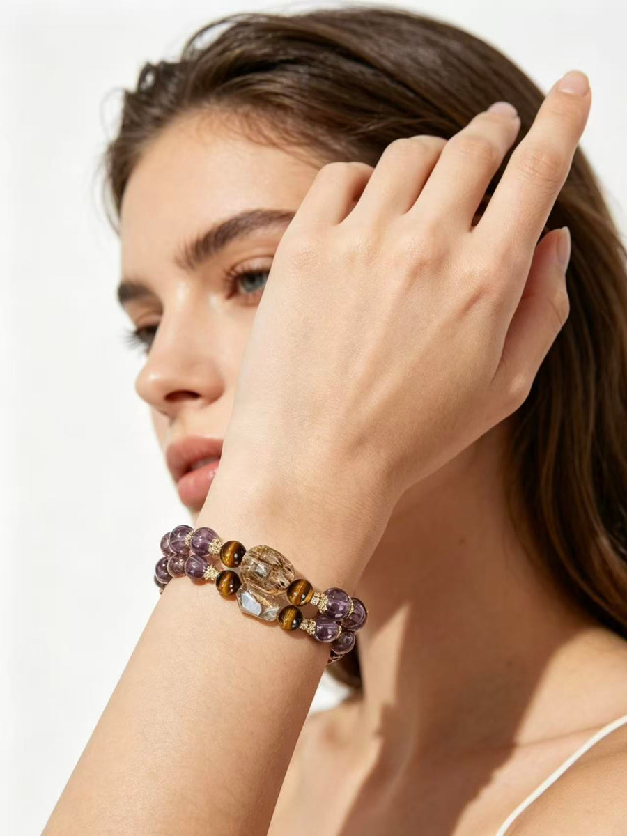 Crystal Paradise Purple Fortune Bracelet – Handmade Amethyst & Black Gold Super Seven Energy Bracelet 🔮