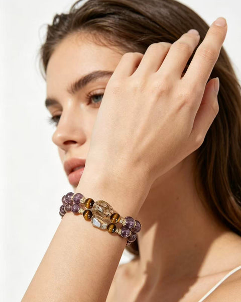 Crystal Paradise Purple Fortune Bracelet – Handmade Amethyst & Black Gold Super Seven Energy Bracelet 🔮