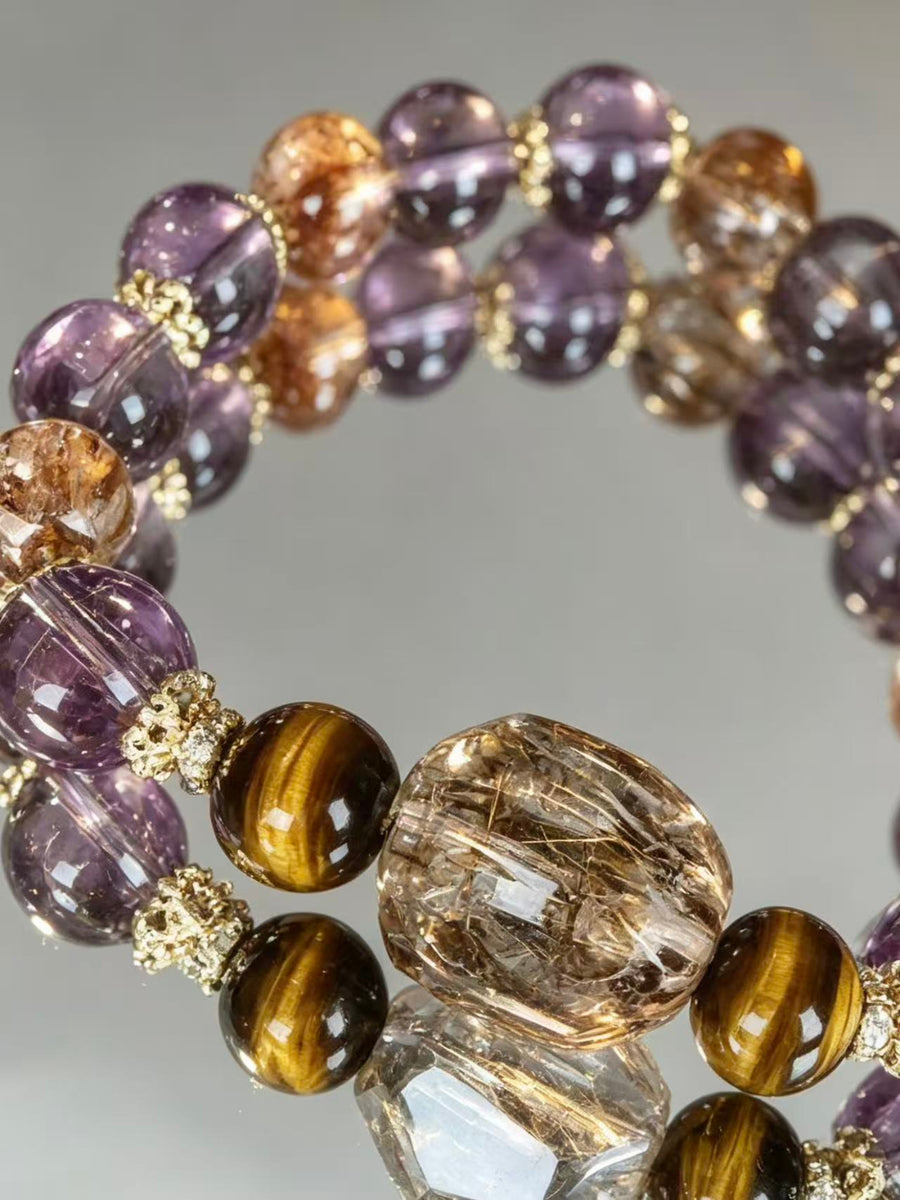 Crystal Paradise Purple Fortune Bracelet – Handmade Amethyst & Black Gold Super Seven Energy Bracelet 🔮